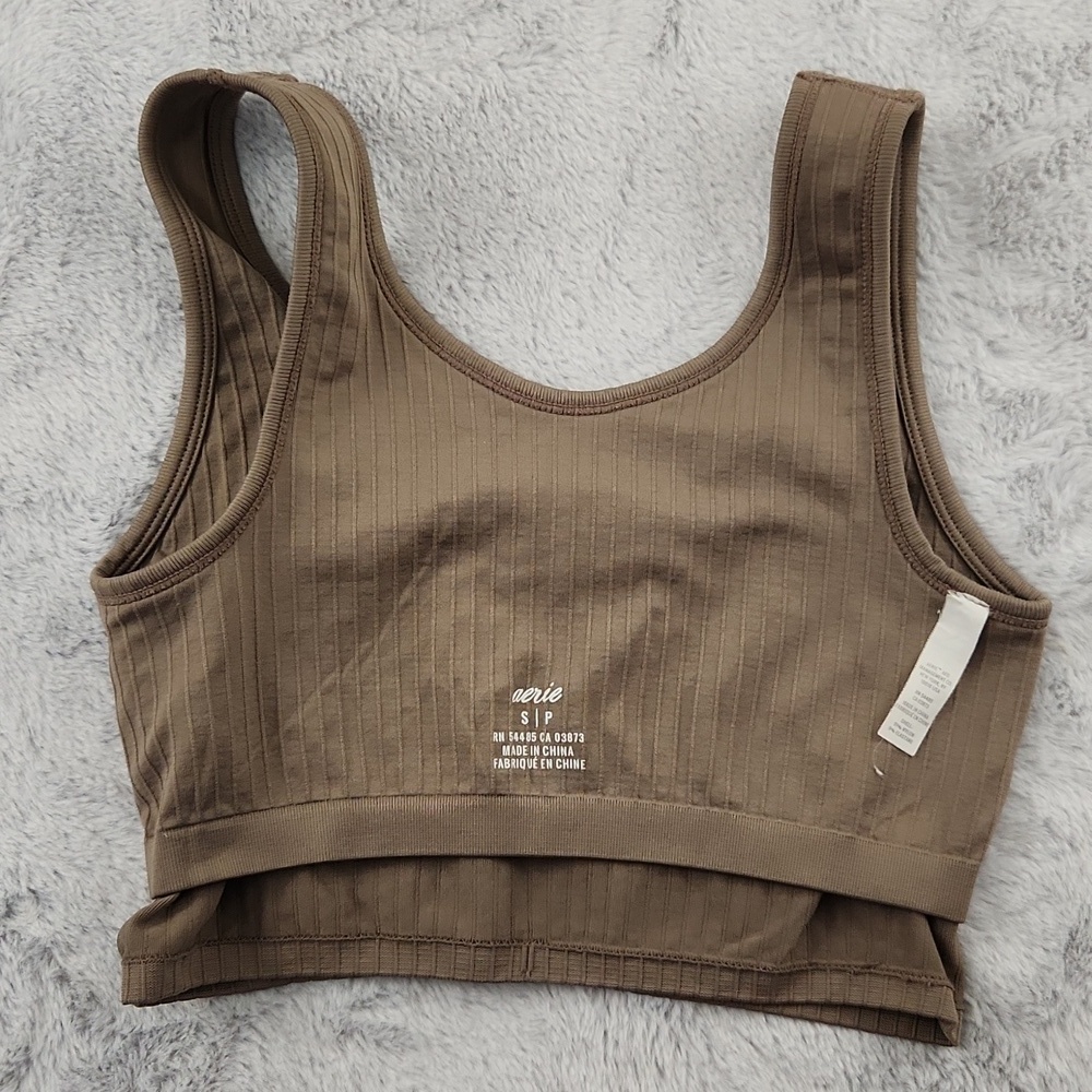 Aerie Seamless Ribbed Scoop Neck Bralette Crop Tank Taupe Size Small - Picture 7 of 11